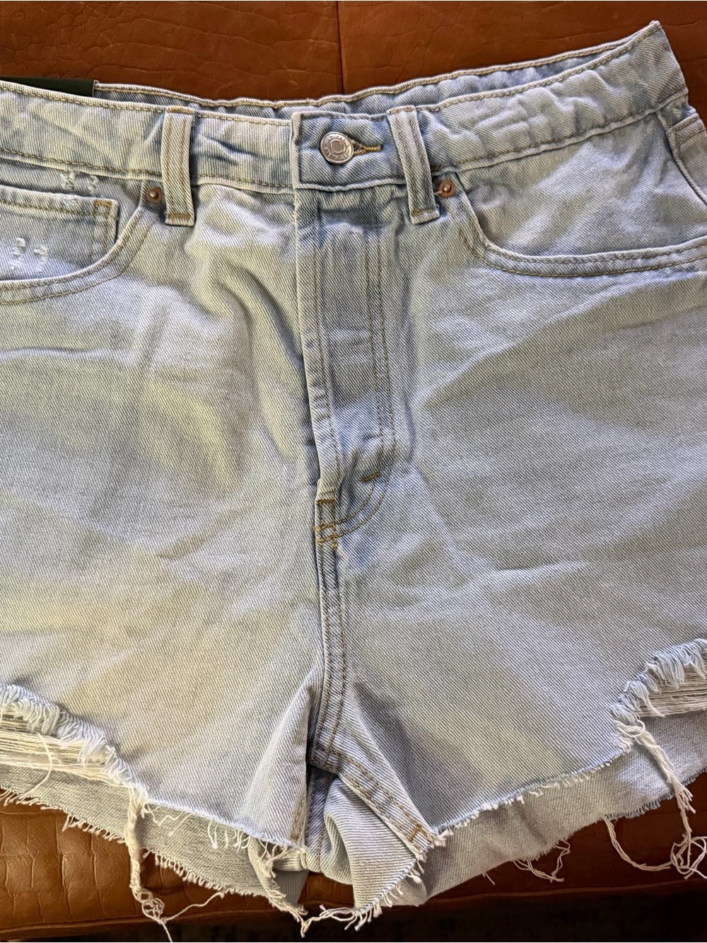 wild fable Light Blue Distressed High-Rise Denim Shorts